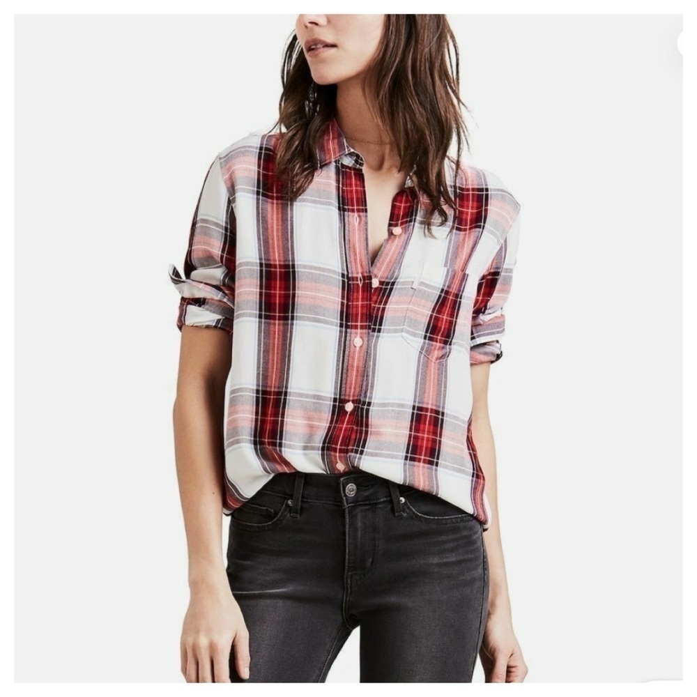 Levi's Ultimate Boyfriend Plaid Viscose Button Down Shirt size XS